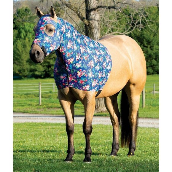 Weaver Small Equiskinz Lycra Hood Snug Fit Moisture Wicking Blue Floral 35-1535- - Picture 1 of 3